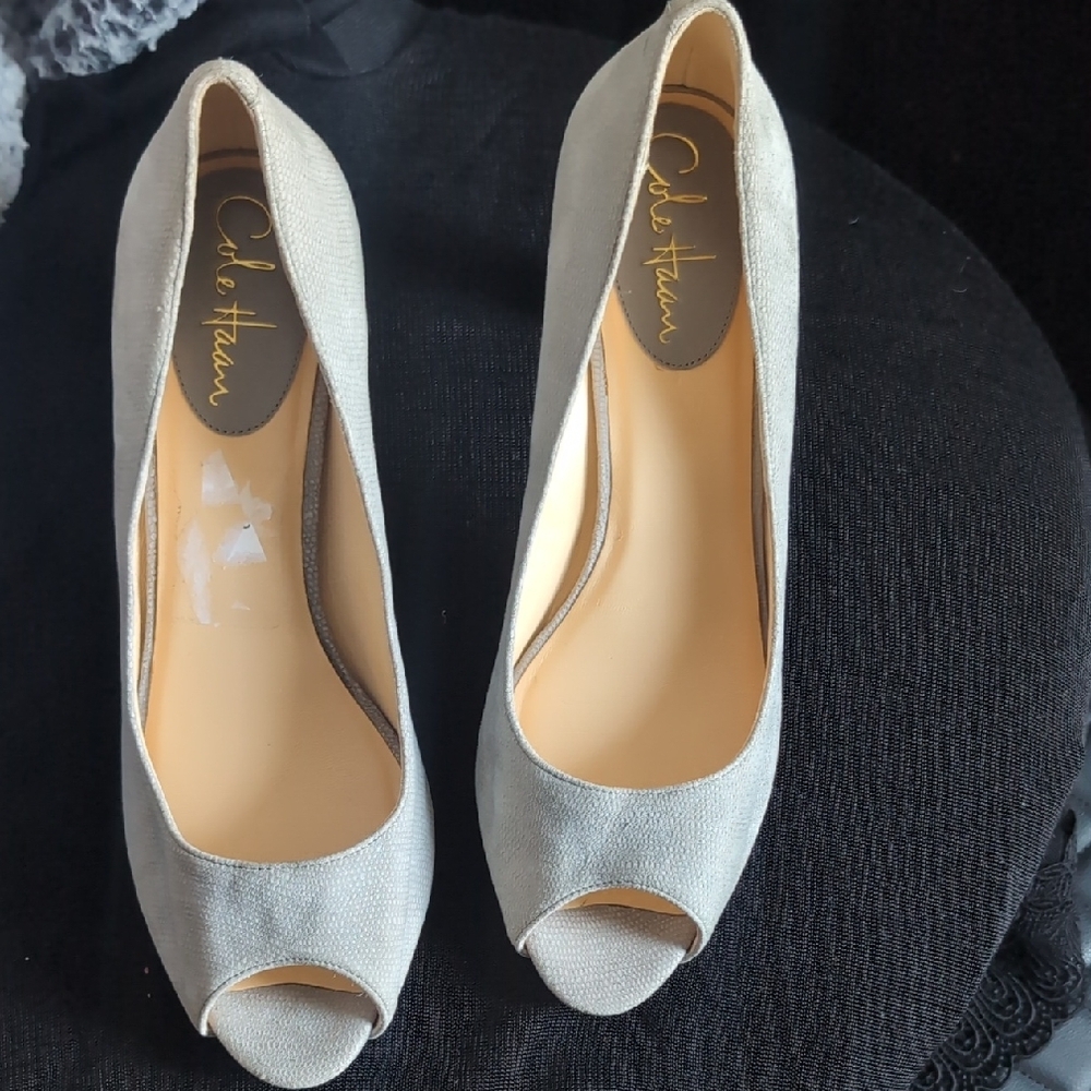 Cole Haan Classic Gray Peep-Toe Suede Pumps  Size 8.5 B Dress Work Heels✨